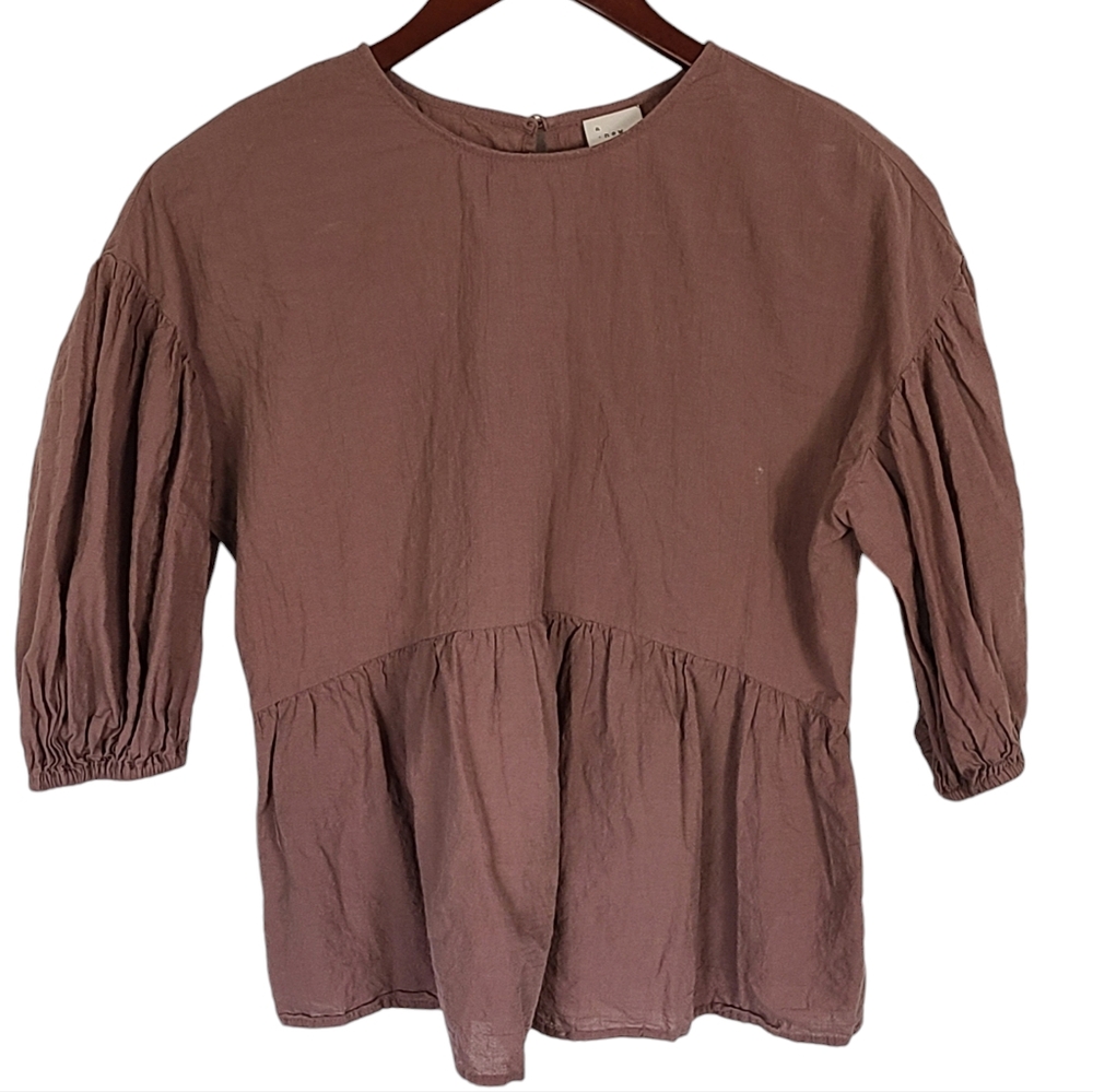 A New Day blouse puff sleeve ruffled pheasant